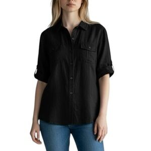 Olsen Europe Linen button down short sleeve in black excellent condition